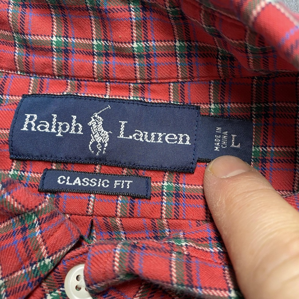 Ralph‎ Lauren Shirt Mens Large Red Green Plaid Classic Fit Button Down Cotton - Picture 4 of 9